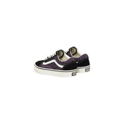 Vans Herren-Sneaker aus Leder, schwarz, Leopardenmuster, Old Skool, mit lila Leopardenmuster, schwarzen Wildleder-Overlays und weißen Gummisohlen