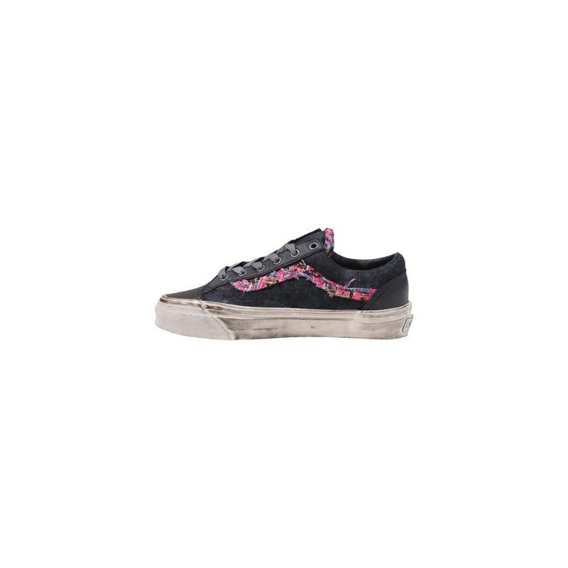 Schwarze Vans Herren-Sneaker aus Leder im Old-Sko-Stil mit verwaschenem rosa Blumenmuster und verblichener weißer Gummisohle