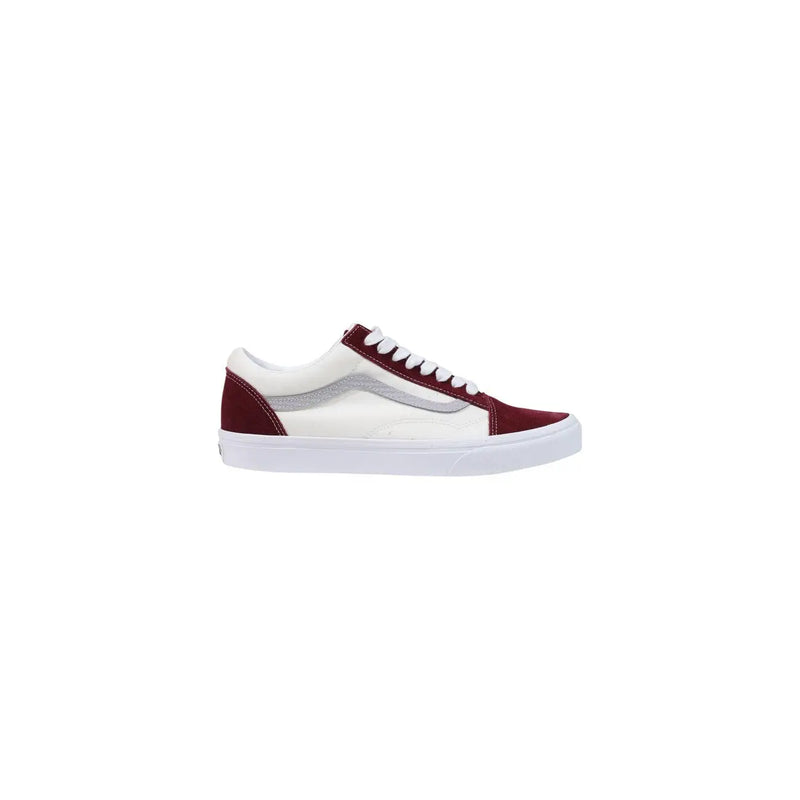 Vans Herren-Sneaker aus Leder, bordeauxrot, Old Skool, weinrot und weiß mit silbernem Seitenstreifen, Vorderansicht