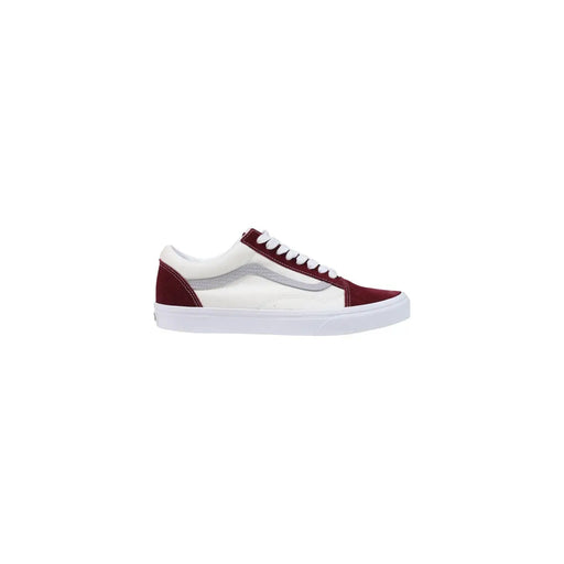 Vans Herren-Sneaker aus Leder, bordeauxrot, Old Skool, weinrot und weiß mit silbernem Seitenstreifen, Vorderansicht