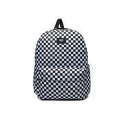 Vans Herrenrucksack aus schwarzem Polyester mit schwarz-weißem Schachbrettmuster und Reißverschlusstasche vorne