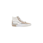 Beige und weiße Vans Herren High-Heelstop Sneaker mit Obermaterial aus Wildleder, Canvas-Akzenten und klassischem Logostreifen, Größe 10, Gummisohle