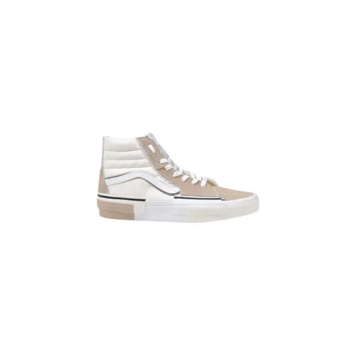 Beige und weiße Vans Herren High-Heelstop Sneaker mit Obermaterial aus Wildleder, Canvas-Akzenten und klassischem Logostreifen, Größe 10, Gummisohle
