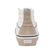 Vans Herren-Sneaker, beigefarbenes Leder, hochtop mit Wildlederakzenten und klassischer Gummisohle, Größe 10, von der Rückseite abgebildet