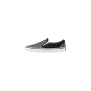Schwarze Vans Herren-Sneaker aus Stoff zum Hineinschlüpfen mit schwarz-grauem Schachbrettmuster und weißer Gummisohle