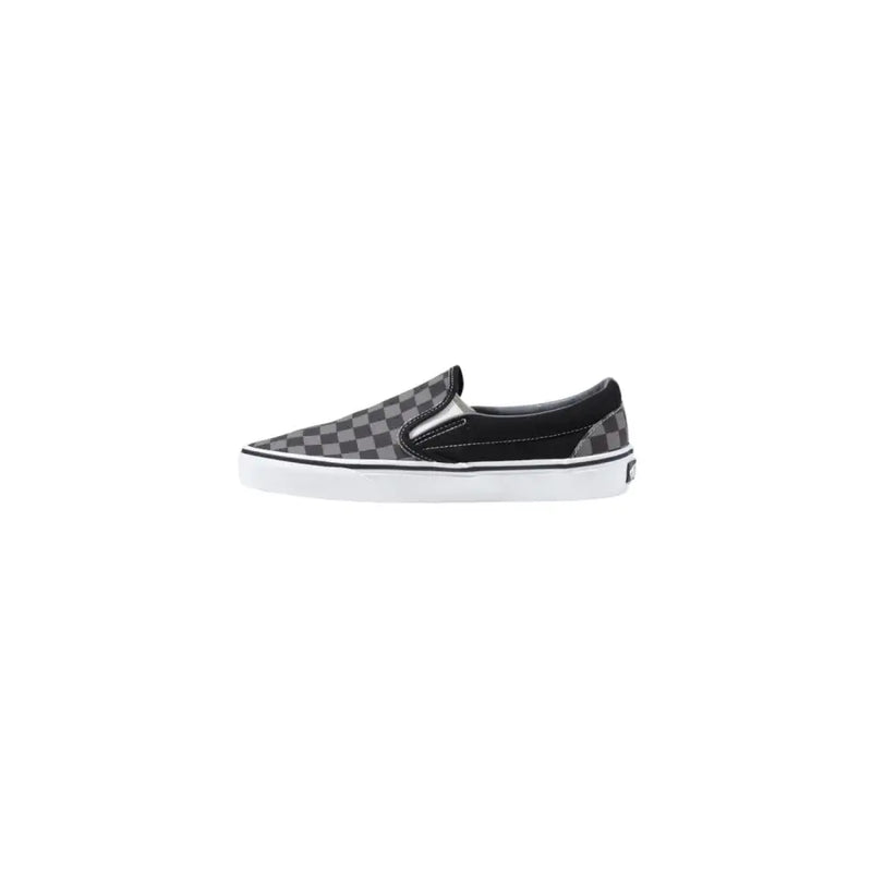 Schwarze Vans Herren-Sneaker aus Stoff zum Hineinschlüpfen mit schwarz-grauem Schachbrettmuster und weißer Gummisohle