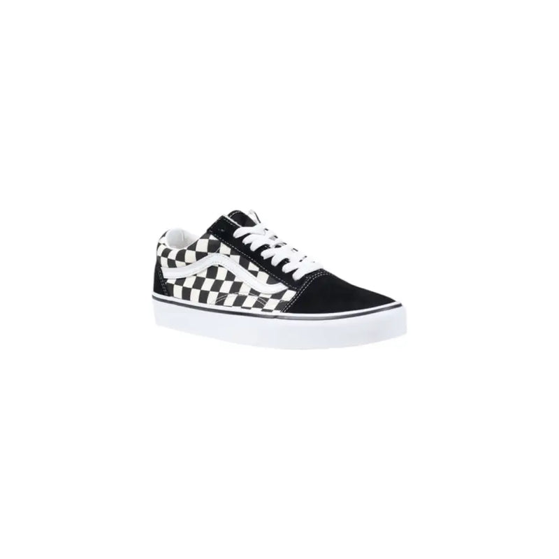 Vans Herren-Sneaker, schwarz, Stoff, Schnürung, niedrig top Schuhe mit schwarz-weiß kariertem Obermaterial aus Wildleder und Canvas.