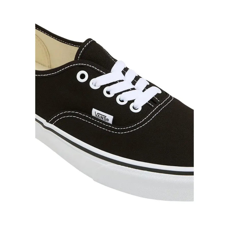Vans Herren-Sneaker, schwarzes Textil, Schnürung mit weißen Schnürsenkeln, Gummisohle und kontrastierenden weißen Nähten