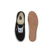 Schwarze Vans Herren-Sneaker aus Stoff mit weißen Schnürsenkeln und hellbrauner Gummisohle mit rautenförmigem Profil