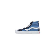 Vans Herren-Sneaker, blau, Leder, hoch top Skateschuh mit schwarzen Akzenten, weißen Schnürsenkeln, klassischem Seitenstreifen und Gummisohle