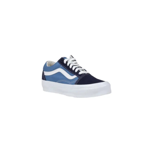Marineblaue und hellblaue Vans Herren-Sneaker aus Canvas mit weißen Schnürsenkeln und klassischer Waffelsohle für Frühling und Sommer