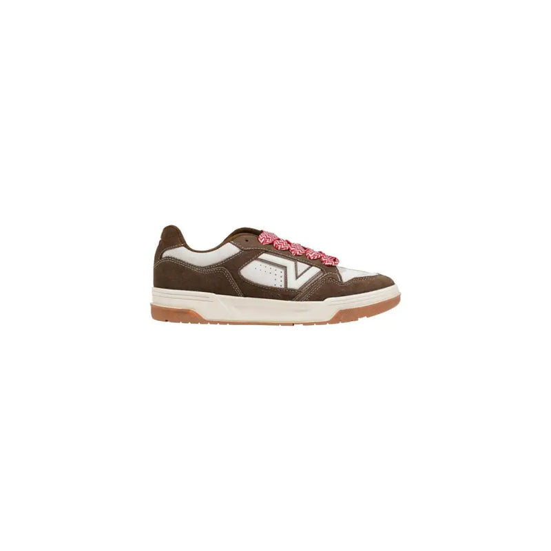 Vans Herren-Sneaker aus braunem Leder, niedrigtop mit weißen Akzenten und rosa geflochtenen Schnürsenkeln aus der Frühjahr/Sommer-Kollektion