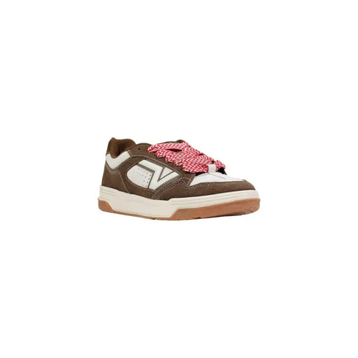 Vans Herren-Sneaker aus braunem und weißem Wildleder mit markanter rot-weiß gemusterter Schnürung, Frühjahr/Sommer-Kollektion