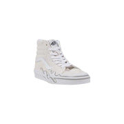 Vans Herren-Sneaker, weißes Wildleder, hochtop Sk8-Hi mit Flammenmuster und silbernen Akzenten für Frühling und Sommer