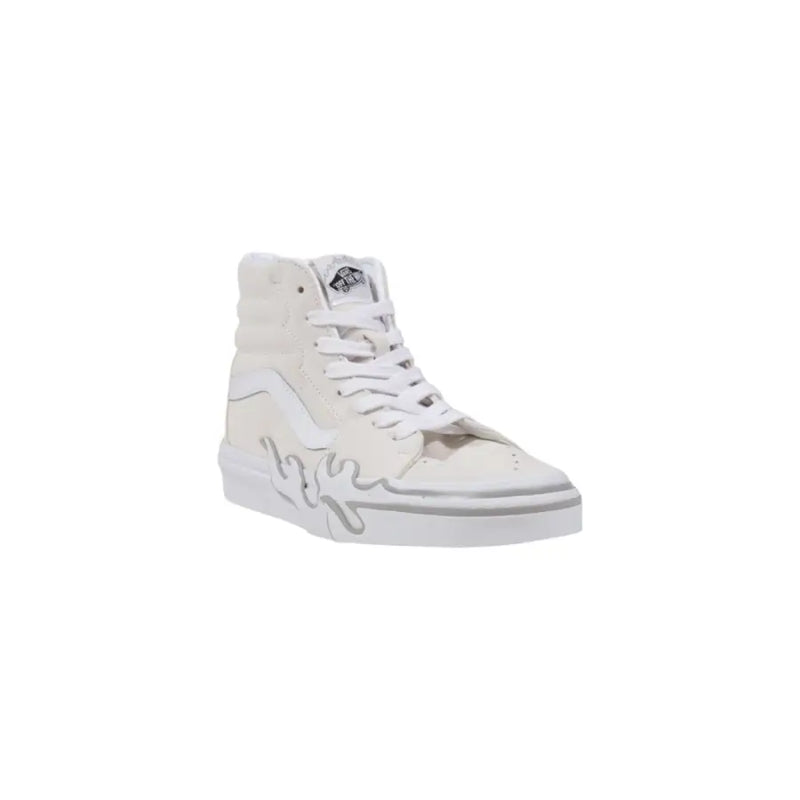 Vans Herren-Sneaker, weißes Wildleder, hochtop Sk8-Hi mit Flammenmuster und silbernen Akzenten für Frühling und Sommer