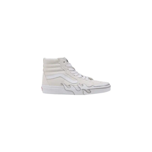Weiße Vans Sk8-Hi High-Hightop Herren-Sneaker aus Wildleder mit Flammenmuster zum Schnüren – perfekt für Frühling und Sommer.