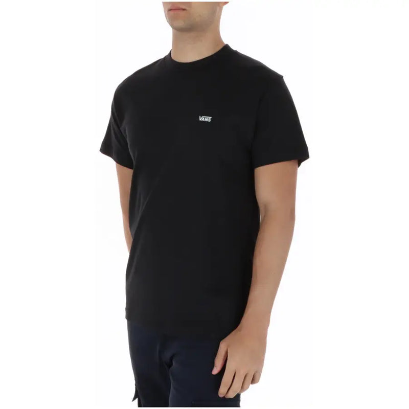 Schwarzes Vans Herren-T-Shirt, kurzärmelig, Rundhalsausschnitt, aus Baumwolle mit kleinem weißen Logo auf der linken Brust