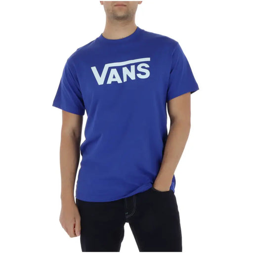 Königsblaues Vans Herren-T-Shirt aus Baumwolle mit Rundhalsausschnitt, kurzen Ärmeln und einem markanten weißen Logo auf der Brust