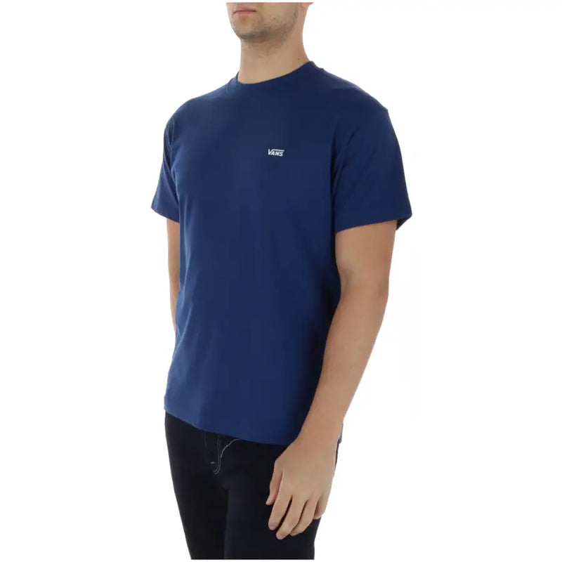 Marineblaues Vans Herren-T-Shirt mit Rundhalsausschnitt, kurzen Ärmeln und kleinem weißen Logo aus 100 % Baumwolle