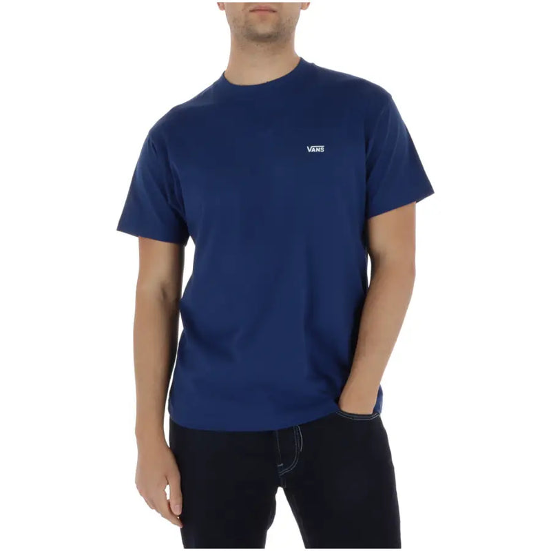 Marineblaues Vans Herren-T-Shirt mit Rundhalsausschnitt und kleinem weißen Logo, aus 100 Prozent Baumwolle, kurze Ärmel