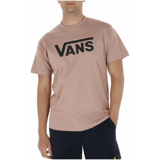 A dusty rose vans men t shirt brown cotton with round neck and short sleeves featuring a bold black logo
