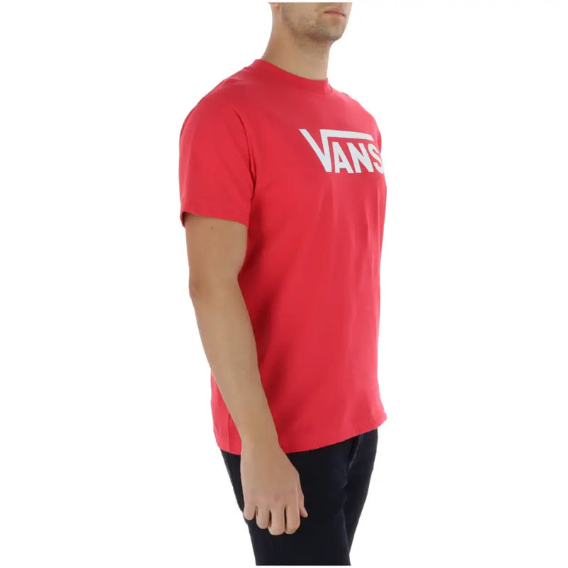Vans Herren-T-Shirt, korallenrot mit weißem Logo auf der Brust, 100 % Baumwolle, Kurzarm, Rundhalsausschnitt