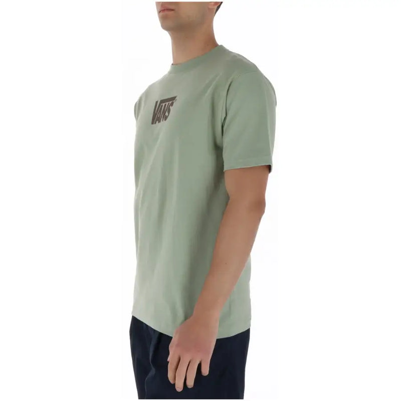 Ein hellgrünes Vans Herren-T-Shirt mit schwarzem Logo auf der Brust, aus 100 % Baumwolle, Kurzarm, Rundhalsausschnitt