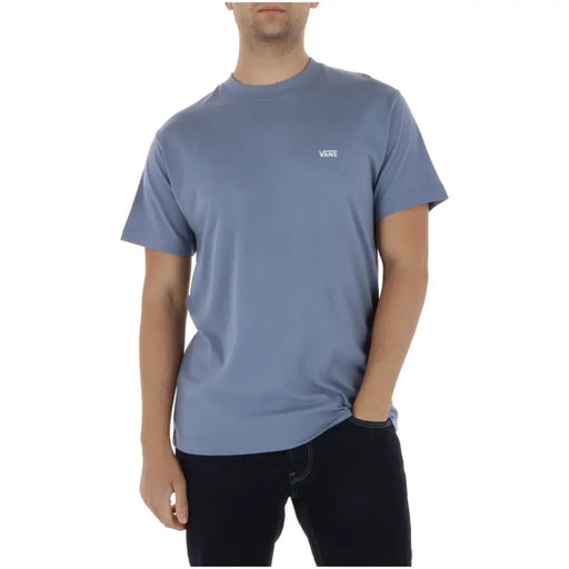 Vans Herren-T-Shirt, hellblau, kurzärmelig, aus Baumwolle, mit Rundhalsausschnitt und kleinem weißen Logo auf der linken Brust