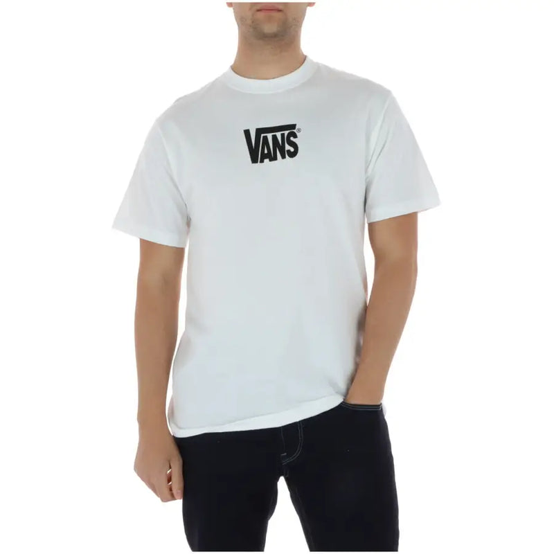Weißes Vans Herren-T-Shirt aus Baumwolle, Kurzarm, Rundhalsausschnitt mit schwarzem Logo auf der Brust