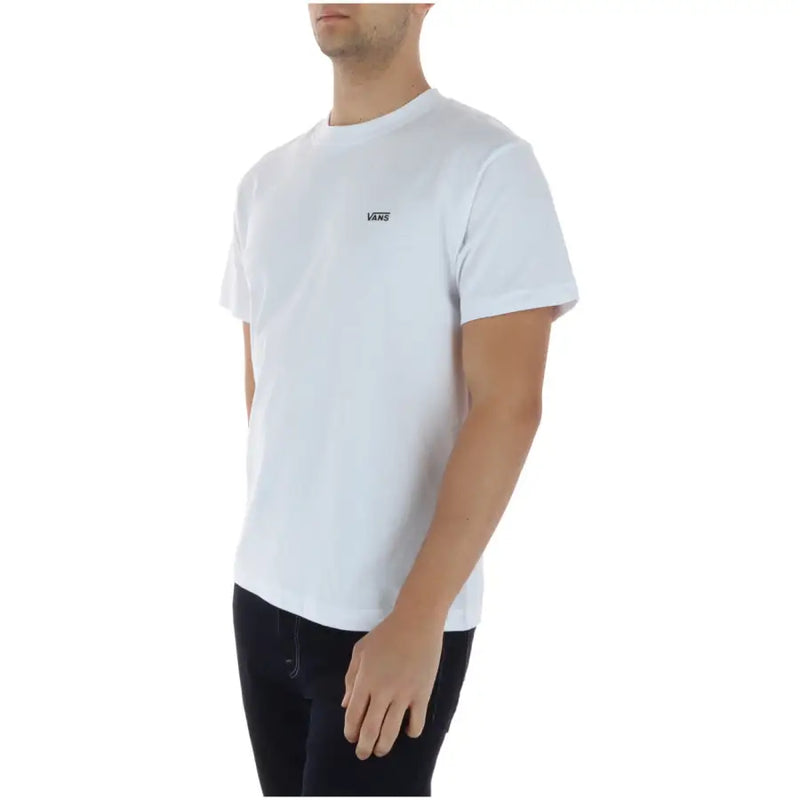 Weißes Vans Herren-T-Shirt mit kurzen Ärmeln, Rundhalsausschnitt und kleinem schwarzen Logo auf der linken Brust, aus 100 % Baumwolle