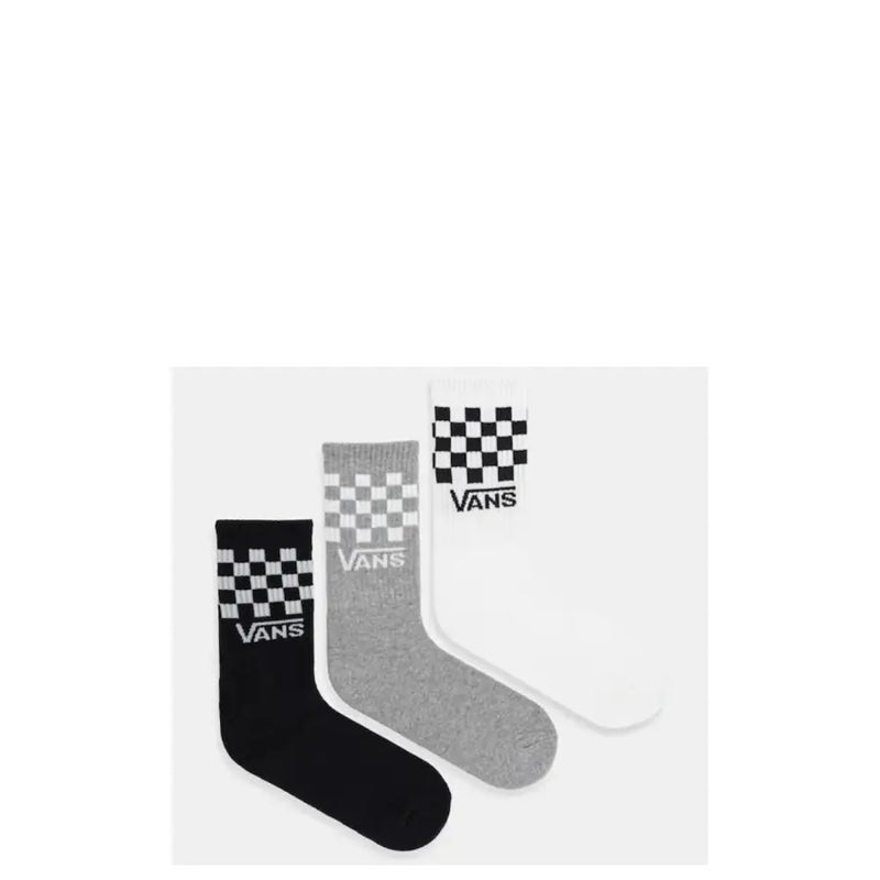 Dreier-Set Vans Herren-Unterwäschesocken in Schwarz, Hellgrau und Weiß mit klassischem Schachbrettmuster und Vans-Logo