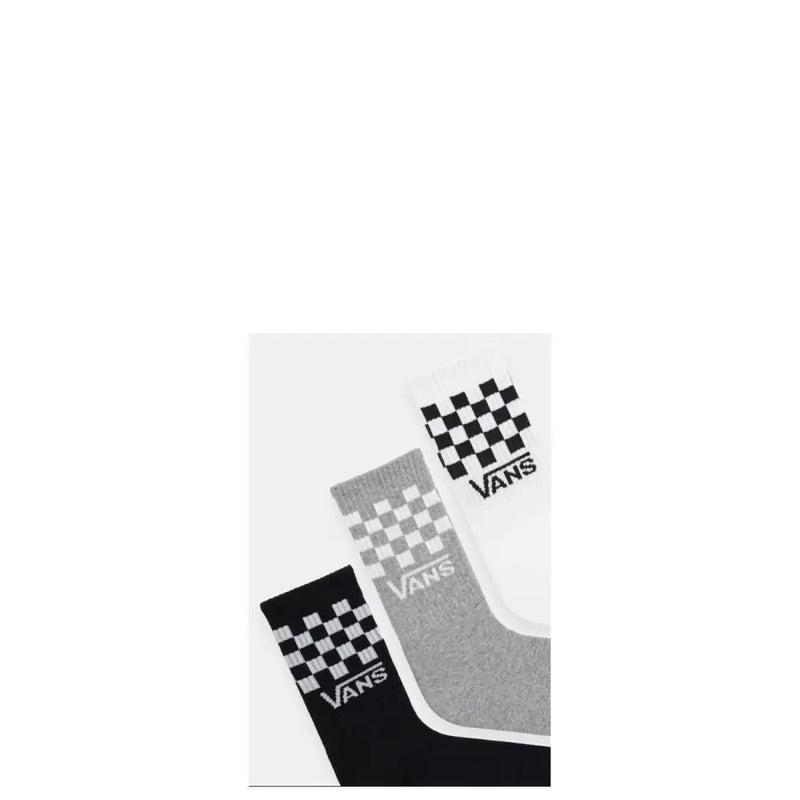 Vans Herren-Unterwäsche, drei Vans-Socken in Schwarz, Grau-Meliert und Weiß mit klassischem Schachbrettmuster und Vans-Logo