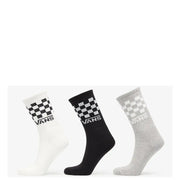 Drei Vans Herren-Unterwäschesocken in Weiß, Schwarz und Hellgrau mit klassischem Karomuster und Vans-Logo