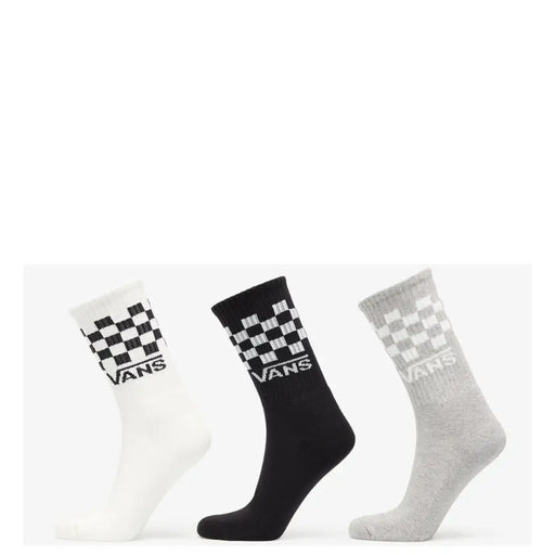 Drei Vans Herren-Unterwäschesocken in Weiß, Schwarz und Hellgrau mit klassischem Karomuster und Vans-Logo