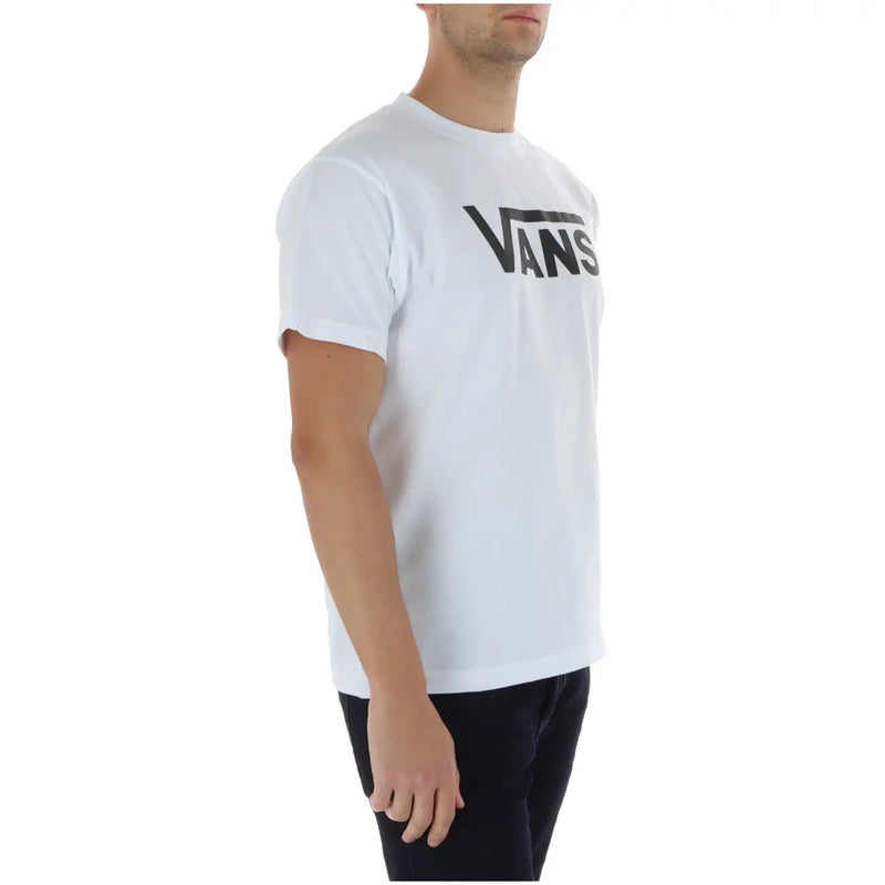 Weißes Vans Herren-T-Shirt aus Baumwolle mit Rundhalsausschnitt und schwarzem Vans-Logo-Aufdruck auf der Brust