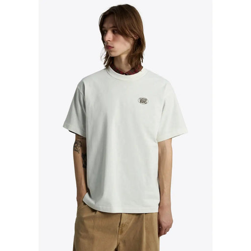 Off-white Weißes Vans Herren-T-Shirt aus Baumwolle mit kurzen Ärmeln, Rundhalsausschnitt und kleinem schwarzen Logo auf der linken Brust.