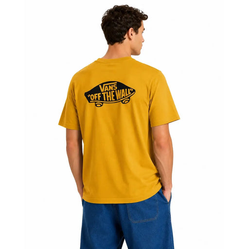 Gelbes Vans Herren-T-Shirt aus Baumwolle mit Rundhalsausschnitt und senfgelbem „Off the Wall“-Logo auf der Vorderseite