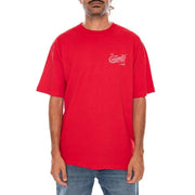 Rotes Vans Herren-T-Shirt aus Baumwolle mit Rundhalsausschnitt und kleinem, gesticktem Logo auf der linken Brust.