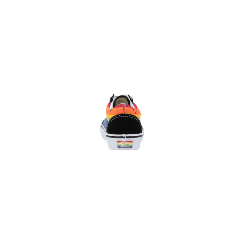 Vans women fabric sneakers black sporty slip featuring rainbow-colored old skool design with black toe cap and white midsole
