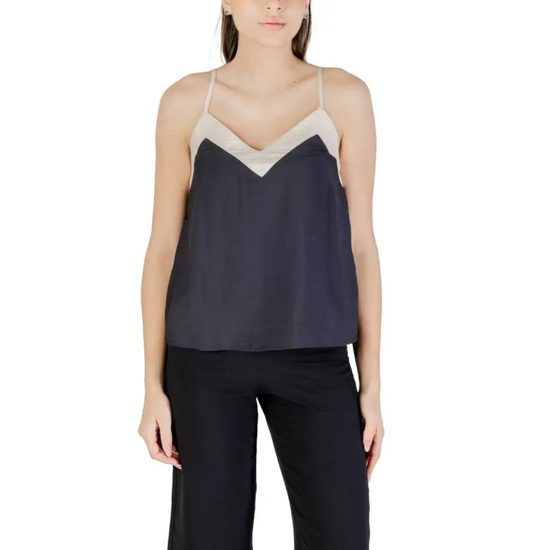 Vero Moda navy blue and cream satin camisole top with thin straps