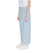 Vero moda blue pinstripe wide leg trousers with light blue vertical stripes and drawstring waist for casual wear