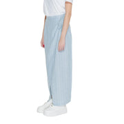 Vero moda blue pinstripe wide leg trousers with light blue vertical stripes and drawstring waist for casual wear