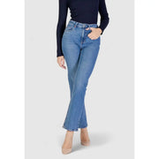 Vero Moda Blaue Damen-Jeans aus Denim in mittlerer Waschung mit Schlag, hohem Bund und klassischer Naht, Vorderansicht