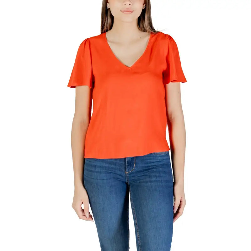 Vero Moda Leuchtend orangefarbene Bluse mit V-Ausschnitt und Puffärmeln