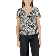 Vero Moda light blue printed viscose short sleeve blouse with tropical leaf print