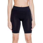 Vero Moda women black high-waisted nylon bike shorts with smooth stretchy fabric and ribbed waistband slip on design