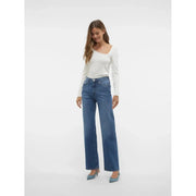 Vero moda Damenjeans aus blauem Baumwollmischgewebe mit geradem Bein und klassischem Fünf-Taschen-Design