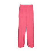 Vero Moda Damen-Polyesterhose in Fuchsia mit hohem Bund, weitem Bein, glattem Stoff und dezenten Bundfalten vorne, Größe 30