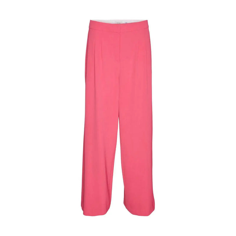 Vero Moda Damen-Polyesterhose in Fuchsia mit hohem Bund, weitem Bein, glattem Stoff und dezenten Bundfalten vorne, Größe 30