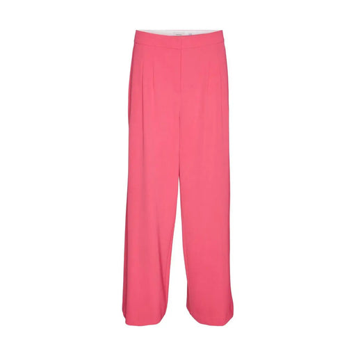 Vero Moda Damen-Polyesterhose in Fuchsia mit hohem Bund, weitem Bein, glattem Stoff und dezenten Bundfalten vorne, Größe 30